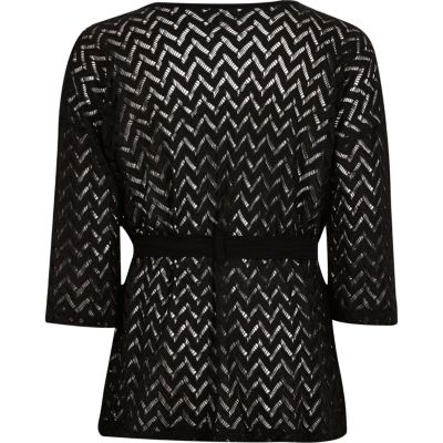 Girls black lace belted cardigan